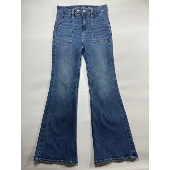American Eagle Women's Super High-Rise Flare Patch Pocket Jeans - Size 4 (28x29) - Picture 1 of 6